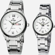 1 Pair 2013 Watch Commercial Casual Stainless Steel Lovers Time/date Eyki Watch