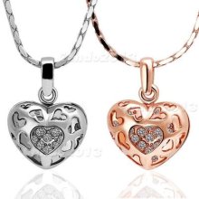 1 X European American Cno Jewelry Hypoallergenic 18klove Hearts Necklace N002