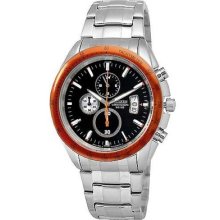 100m Mens Chronograph Black Dial Sports Citizen Watch Stainless Steel