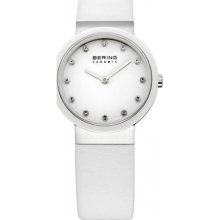 10729-854 Bering Time Ladies Ceramic White Calfskin Watch