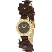 $150 BADGLEY MISCHKA New Ladies Analog Watch Brown Leather Crystals BA/1136BNBN