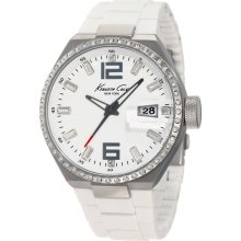 $150 KENNETH COLE New York Ladies Mens Analog Steel Watch White Rubber Bracelet