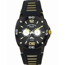 $165 New TOMMY BAHAMA Relax Reef Diver Mens Steel Watch Yellow Black Rubber - Black - Surgical Steel