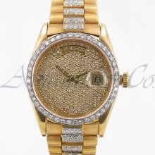 18K Rolex President Day Date Mens Diamond Watch 12.50 Ctw