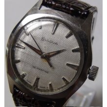 1965 Bulova Men's Automatic 17Jwl Swiss Made Silver Lenen Dial Watch w/ Strap