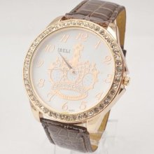 1pc Luxury Fashion Retro Crown Pattern Belt Watch Quartz Watch