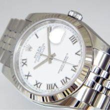 2008 18k White Gold/steel Men's Datejust White Roman Dial Box & Books 116234