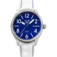 3H Men's White Band Blue Stitching Water Resistant Date Watch ...