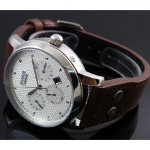 43mm Parnis Textured Dial White Dial Automatic Mens Seageull Rivets Watch 288i
