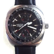 48' Mens Nautica Watch Ss Chronograph W/r 100m N85112 Leather Strap