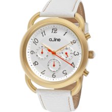 a_line Watches Women's Maya Chronograph Silver Dial White Genuine Leat