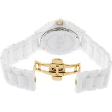 a_line Women's Marina Round Watch Hands/Markers Color: Gold/Gold, Case/Dial Color: White/Silver, Bracelet Color: White