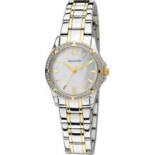 Accurist Ladies Two Tone Crystal Set Bracelet Watch Mother Of Pearl Dial Lb1746p