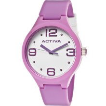 Activa Watches Women's White Dial Purple Polyurethane Purple Polyuret