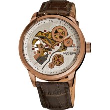 Akribos XXIV Men's Mechanical Skeleton Leather Strap Watch (Brown)