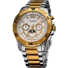 Akribos XXIV Men's Swiss Quartz Divers Multifunction Bracelet Watch (Two-tone, gold and silver)