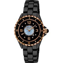 Akribos XXIV Women's Ceramic Quartz Date Diamond Watch (Black/Rose)