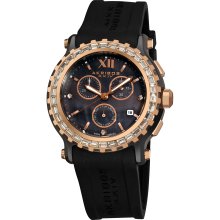 Akribos XXIV Women's Ceramic Rubber Strap Swiss Quartz Chronograph Watch (Black/ Rose-tone)