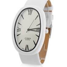 Analog Unisex PU Quartz Wrist Watch with Elliptical Case gz1016 (White)