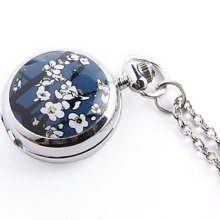 Antique orchid quartz small pocket watch necklace chain (Blue)