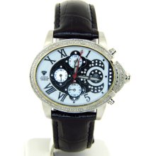 Aqua Master Black Band White Dial Chrono Diamond Womens Watch W207 2