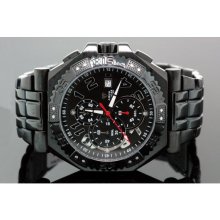 Aqua Master Mens Swiss Made Black Sports Diamond Watch 0.12ctw