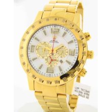 Aqua Master Men's White Chronograph Dial Gold Steel Diamond Quartz Watch W138