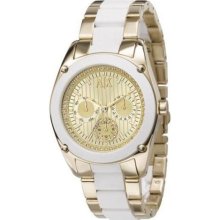 Armani Exchange Ladies Multifunction Gold Layered Steel White Pvc Ax5035