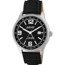 August Steiner As8008ss Date Stainless Steel Leather Strap Mens Watch
