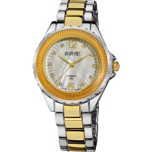 August Steiner Women's Genuine Diamond Mother of Pearl Bracelet Watch (Gold-tone)