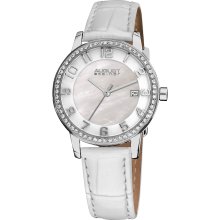 August Steiner Women's Swiss Quartz Mother of Pearl Crystal Strap Watch (White)