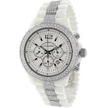 Avianne&Co Mens Ceramic Stainless Steel White Chrono Diamond Watch 3.83 Ctw