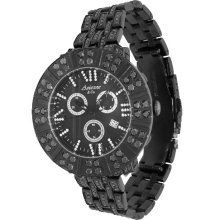Avianne and Co. Mens Prince Collection PVD Plated Diamond Watch with Black Diamonds 12.42 Ctw
