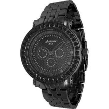 Avianne and Co. Mens Prince Collection Black PVD Plated Black Diamond Watch 5.40 Ctw