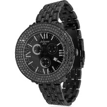 Avianne and Co. Mens Prince Collection PVD Plated Diamond Watch with Black Diamonds 12.31 Ctw