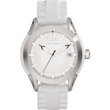 AX Armani Exchange Round Silicone Strap Watch, 47mm White