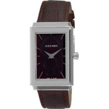 Azzaro Legend Rectangular Men's Swiss Quartz Leather Strap Watch BROWN