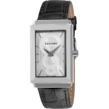 Azzaro Legend Rectangular Men's Swiss Quartz Leather Strap Watch BLACK