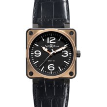 Bell & Ross Men's Aviation BR01 Black Dial Watch BR01-92-Black-Rose-Gold-Carbon