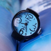 Best Gift Womens Ladies Blue Arabic Numberals Dial Black Ring Quartz Watch