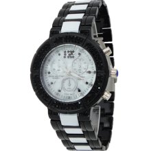 Black & White Watch w/ Chronograph Look & Black Lab Diamond Stones