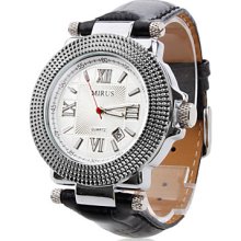 Black Men's PU Analog Quartz Wrist Watch With Roman Numerals