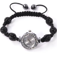 black shambala beads adjustable watch with hematite beads and round rhinestone studded dial gift under 20 25
