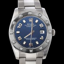 Blue Arabic dial date just watch rolex pearlmaster bezel diamond datejust - Blue - Stainless Steel