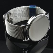 Blue Led Dot Watch Silver Metal Iron Mesh Digital Fashion Mens Womens L8811