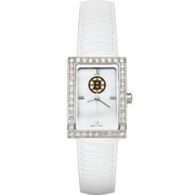 Boston Bruins Ladies Allure Watch White Leather Strap LogoArt