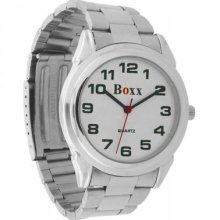 Boxx Mens Watch, Silver Tone Bracelet Strap, White Face, M2185