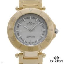 Brand New ONISS Swiss Movement Ceramic and Mother Of Pearl Watch - yellow