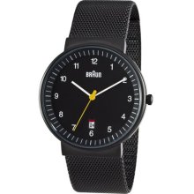 Braun Black Stainless Steel Mesh Band Waterproof Classic Mens Analog Wrist Watch