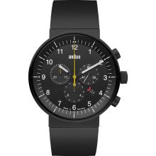 Braun Mens Prestige Chronograph Stainless Watch - Black Rubber Strap - Black Dial - BN-95BKBKBKG